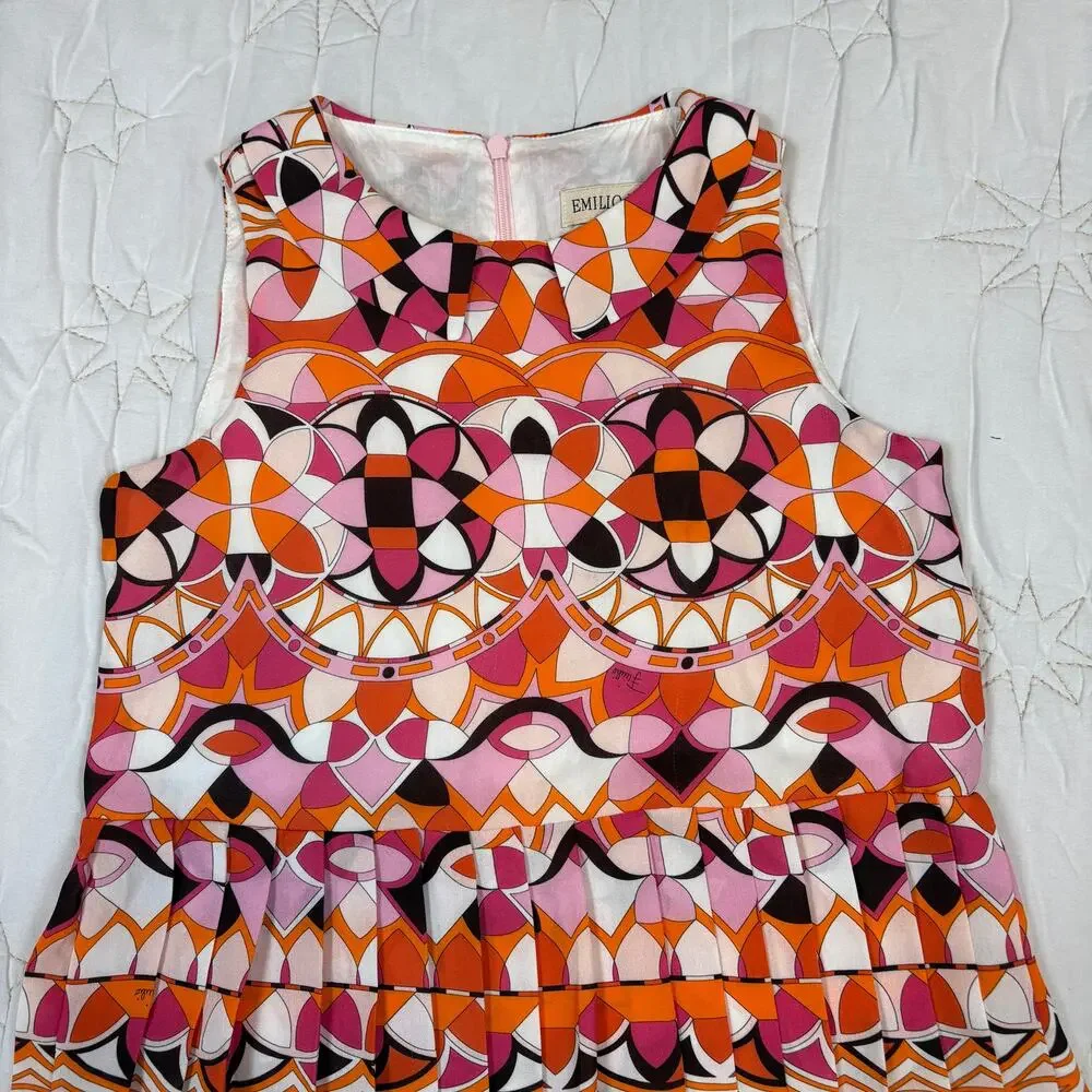Emilio Pucci Junior Kids Kaleidoscope Geometric Pleated Dress Size 8